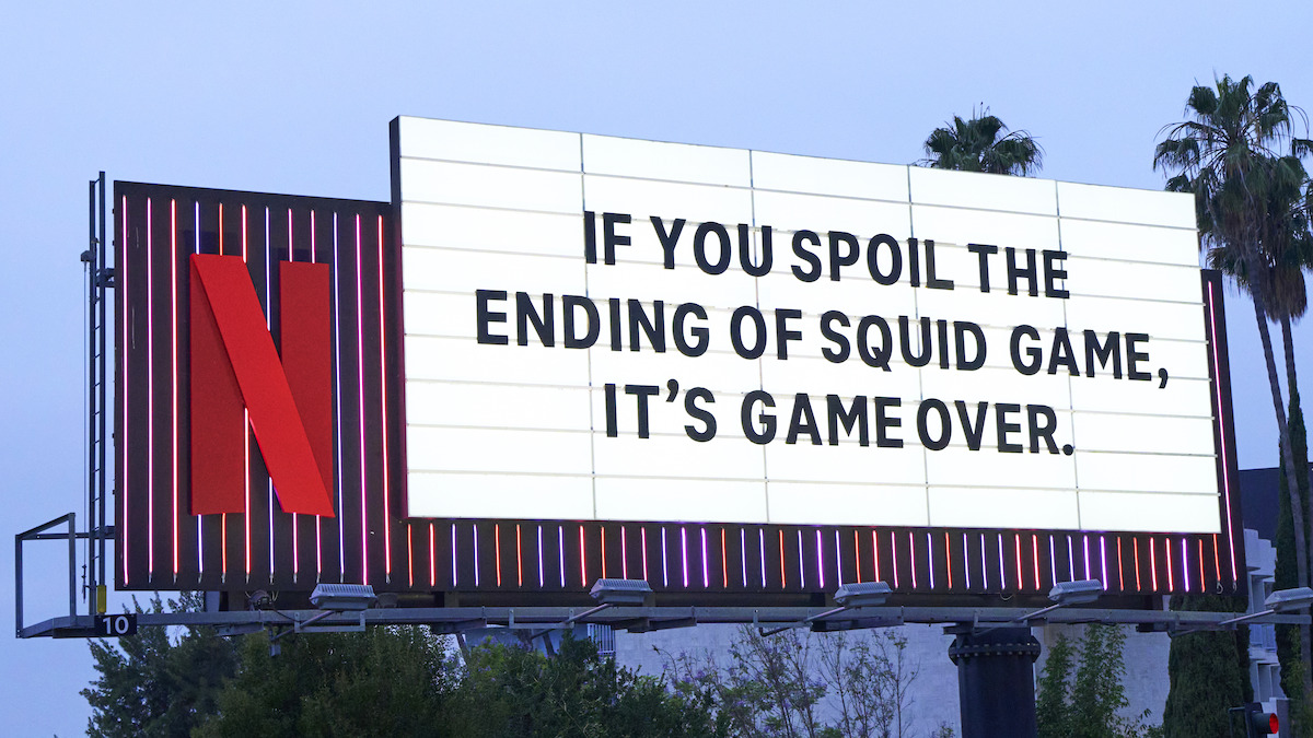 Squid Game Sunset Billboard - ‘If you spoil the ending of Squid Game, it’s Game Over’