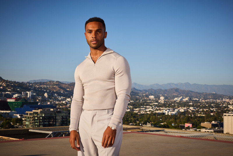 Lucien Laviscount poses on a rooftop in Los Angeles. 