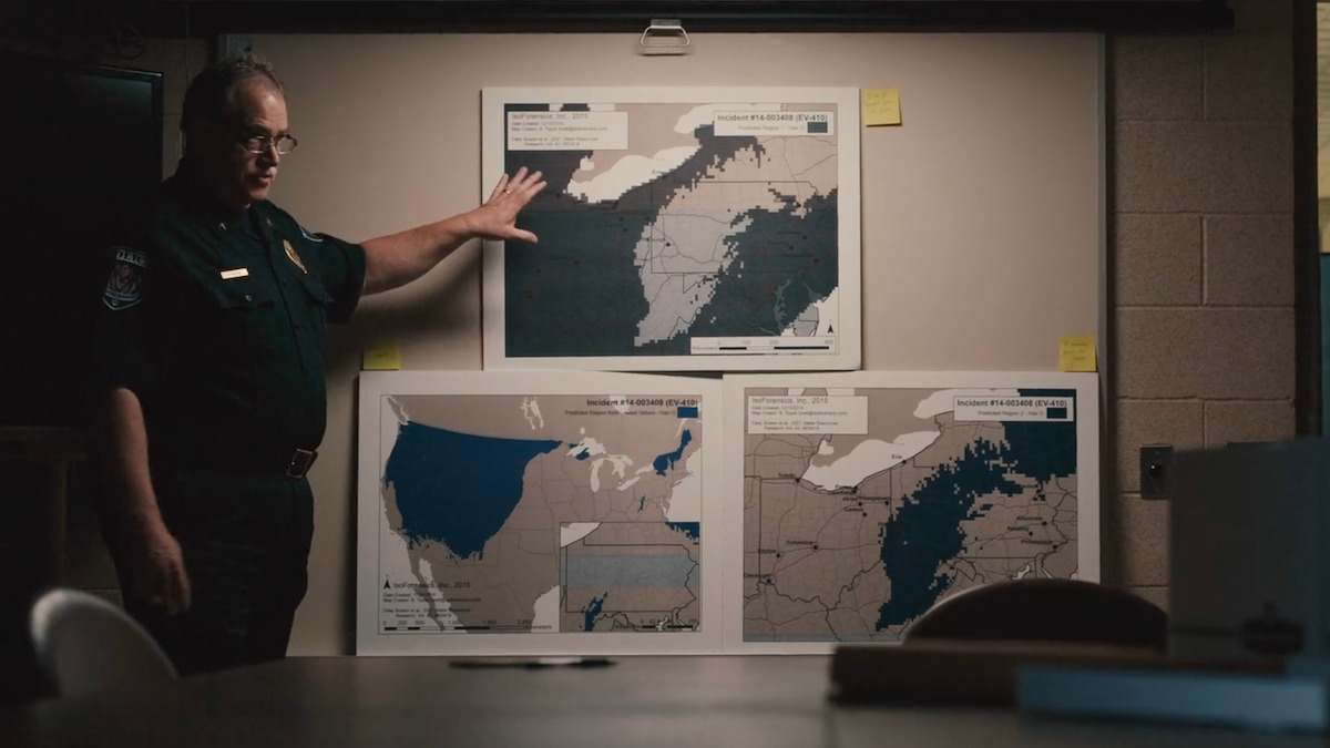 Chief Michael O'Brien showing the isotope testing maps.