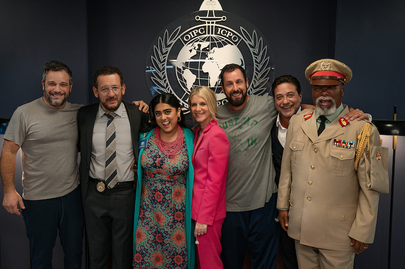 Writer/Director Jeremy Garelick, Dany Boon as Inspector, Kuhoo Verma as Saira, Melanie Laurent as Claudette Joubert, Adam Sandler as Nick Spitz, Enrique Arce as Francisco and John Kani as Colonel Ulenga.