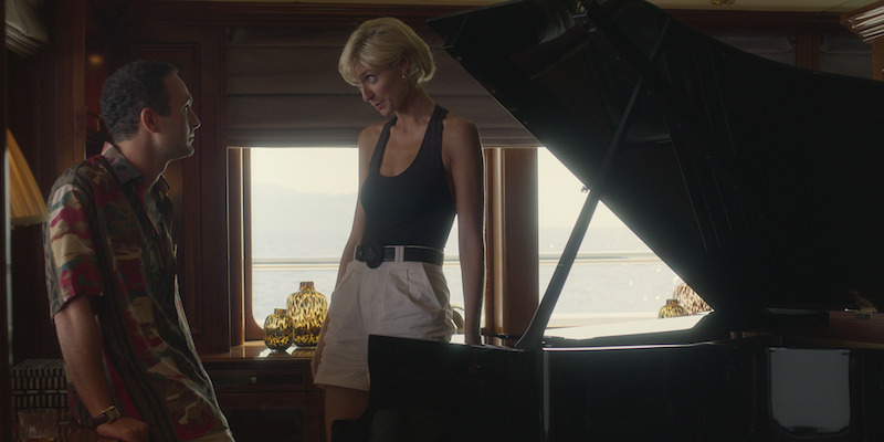 Black swimsuit and white shorts 