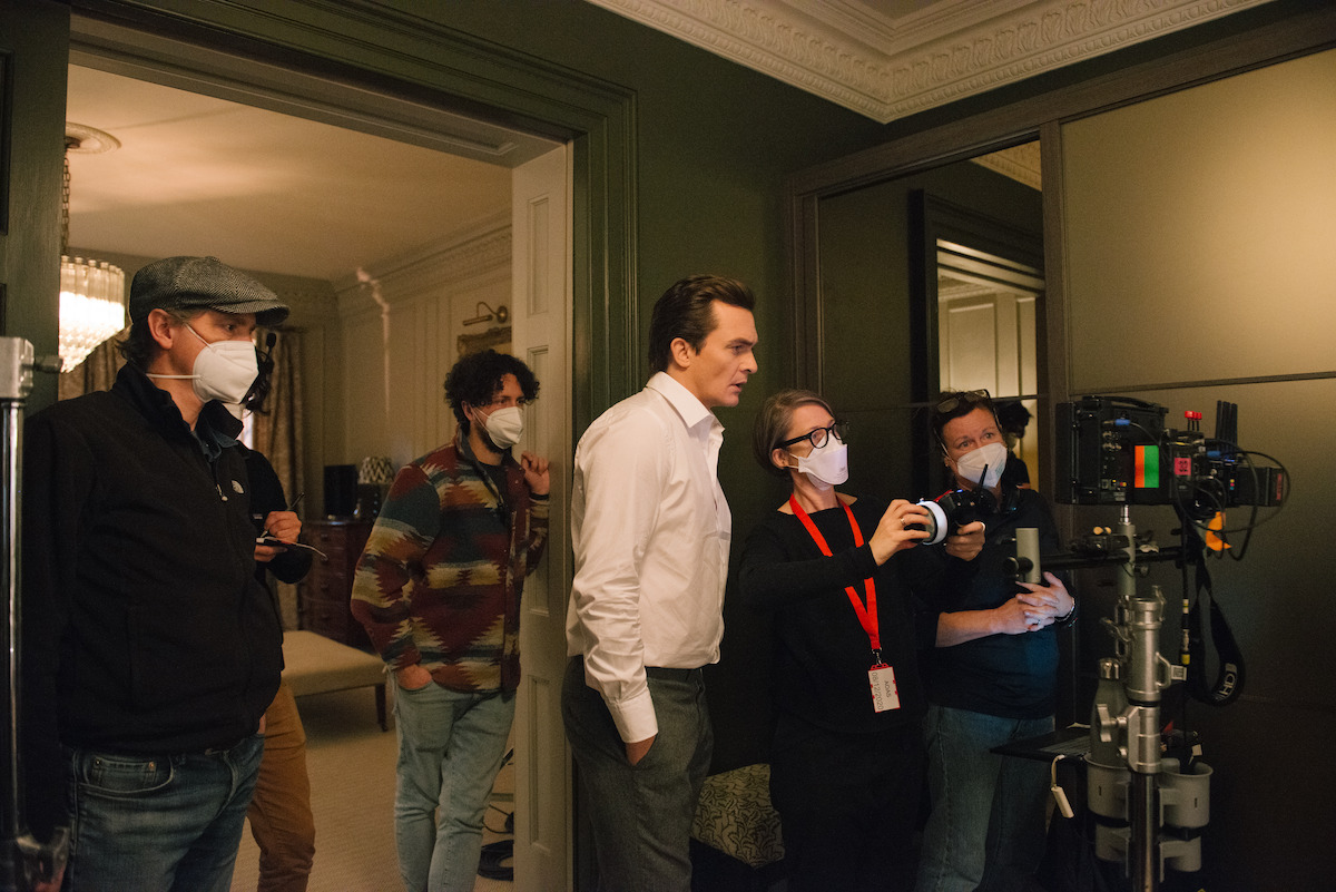 Rupert Friend and S.J. Clarkson on the set of Anatomy of a Scandal.