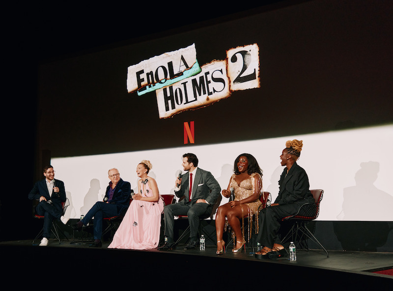 The cast of Enola Holmes 2 answer questions following the screening.