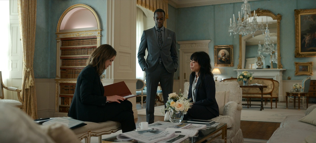 Keri Russell as Kate Wyler, Ato Essandoh as Stuart Heyford and Ali Ahn as Eidra Park in ‘The Diplomat’ Season1