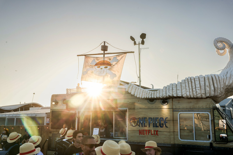 Fans attend Netflix global event for the celebration of One Piece at Santa Monica Pier in California. 