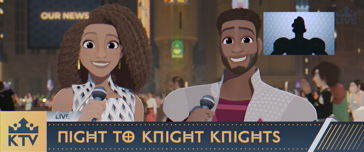 News anchors Alamzapam Davis and Nate Knight in a still from ‘Nimona.’
