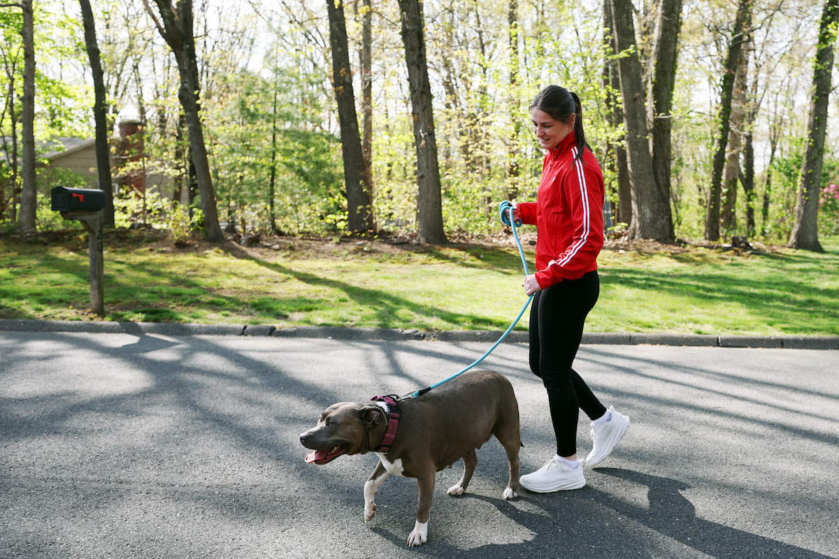 Katie Taylor walks her dog.