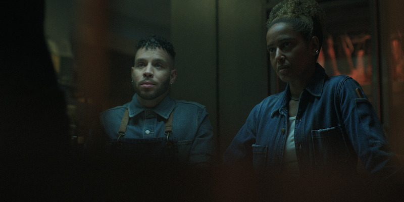 Robin de Jesus as Tony, Amaka Okafor as Roxie in 'Black Rabbit.'