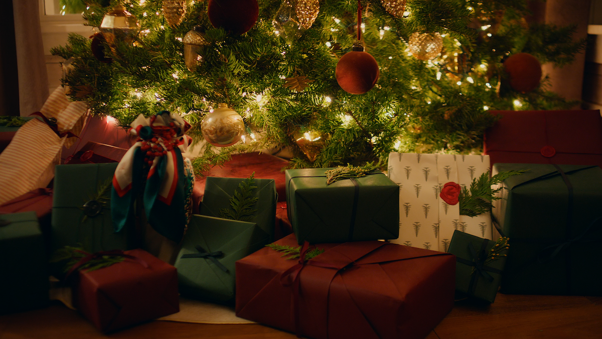 Christmas gifts under a tree