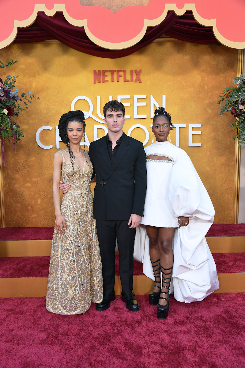 India Ria Amarteifio, Corey Mylchreest and Arsema Thomas attend Netflix's Queen Charlotte: A Bridgerton Story World Premiere at Regency Village Theatre on April 26, 2023 in Los Angeles, California. 