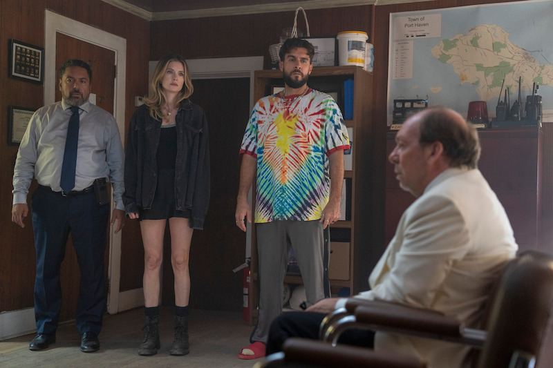 Felix Solis as Jose, Meghann Fahy as Devon, Josh Segarra as Raymond, Bill Camp as Bruce in 'Sirens'