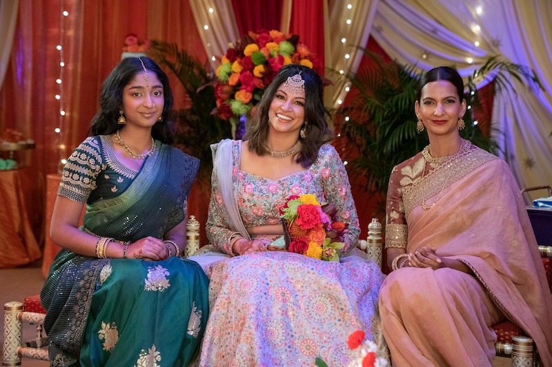 Maitreyi Ramakrishnan as Devi, Richa Moorjani as Kamala and Poorna Jagannathan as Nalini Vishwakumar 
