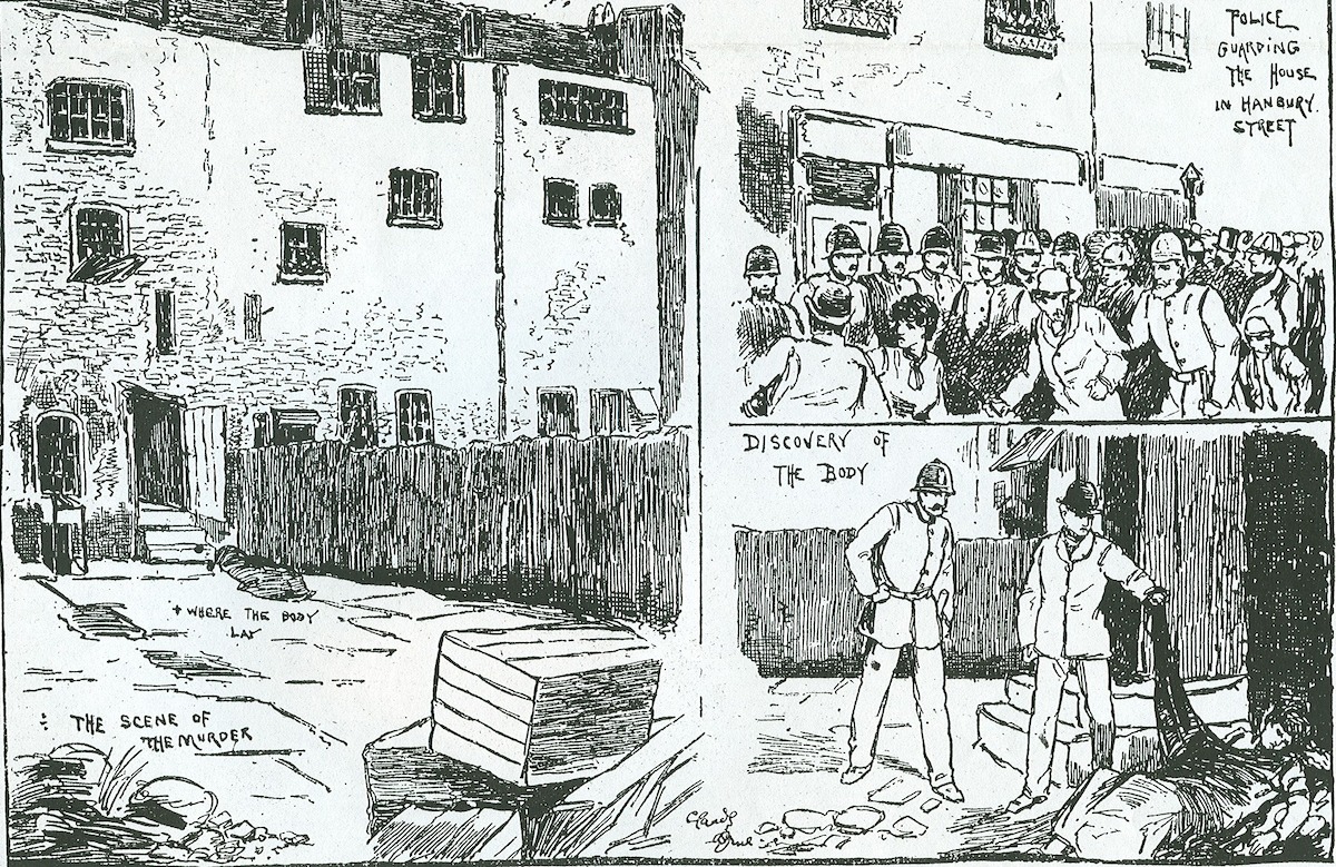 An illustration of the discovery of Annie Chapman’s mutilated body