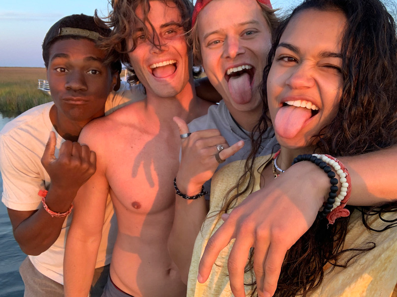 Jonathan Daviss, Rudy Pankow, Madison Bailey and Chase Stokes in Outer Banks Season 1 Behind-the-Scenes Photo Gallery.