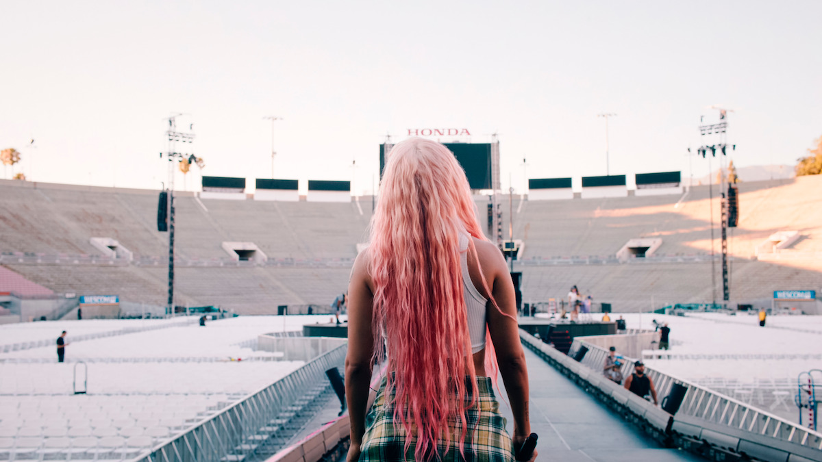 Karol G at soundcheck before a tour stop