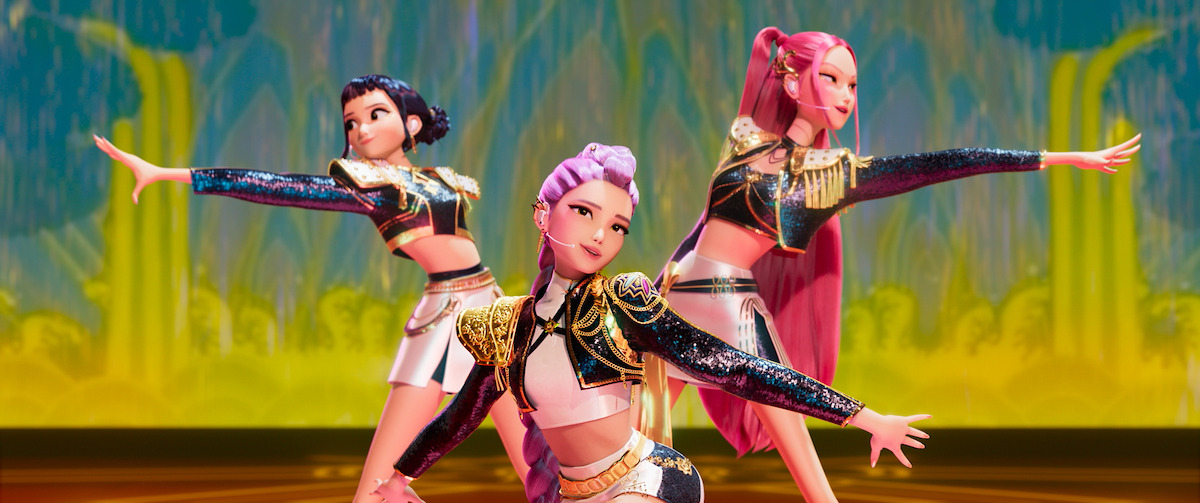 May Hong as Mira, Arden Cho as Rumi, and Ji-young Yoo as Zoey in 'KPop Demon Hunters'