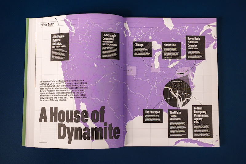 Spread from Tudum Magazine - Map of locations from A House of Dynamite