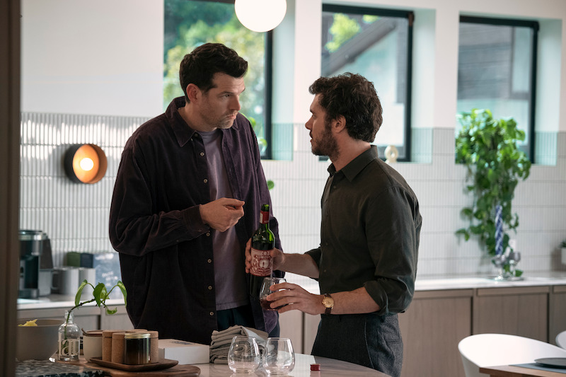 Timothy Simons as Sasha and Adam Brody as Noah in Season 1 of 'Nobody Wants This'