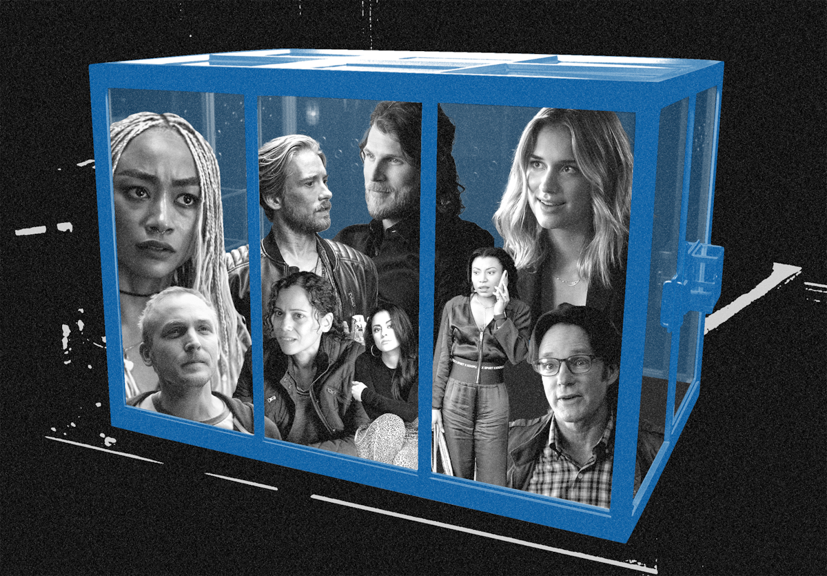 Collage of the various characters from You that were locked in the cage.
