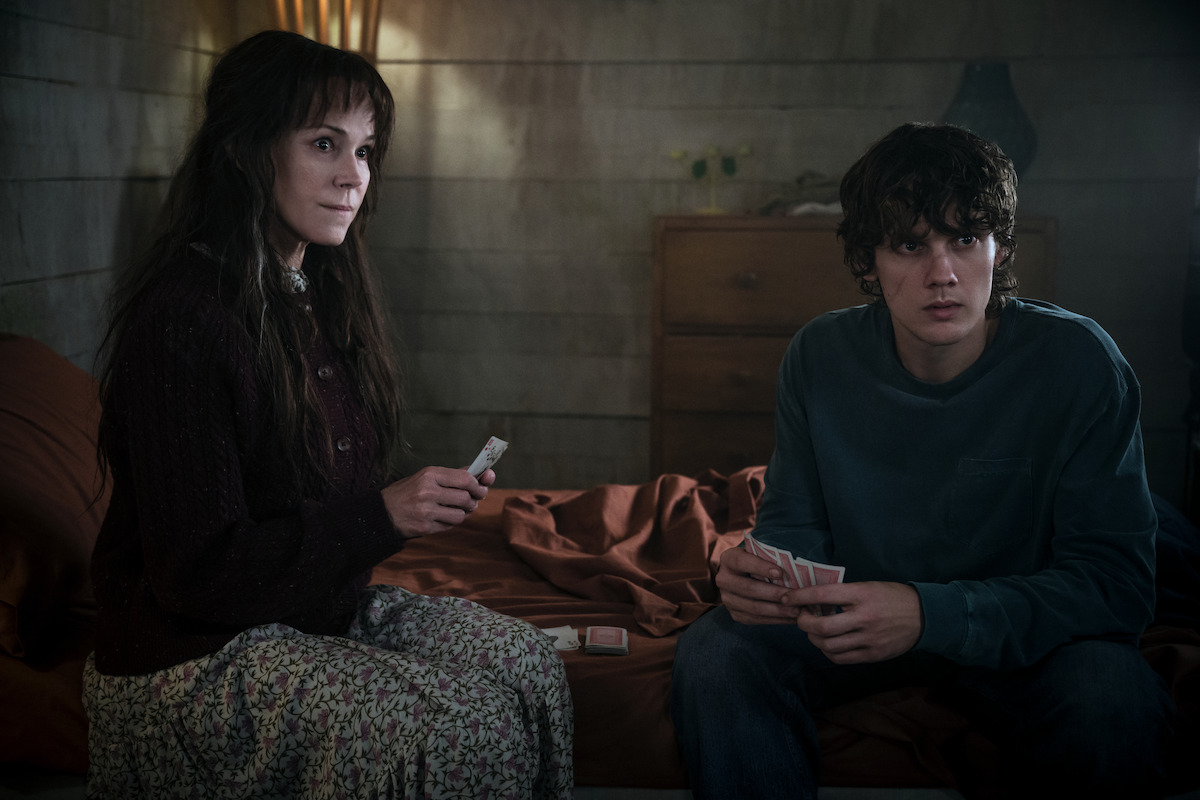 Frances O'Connor as Francoise and Hunter Doohan as Tyler in ‘Wednesday’ Season 2.