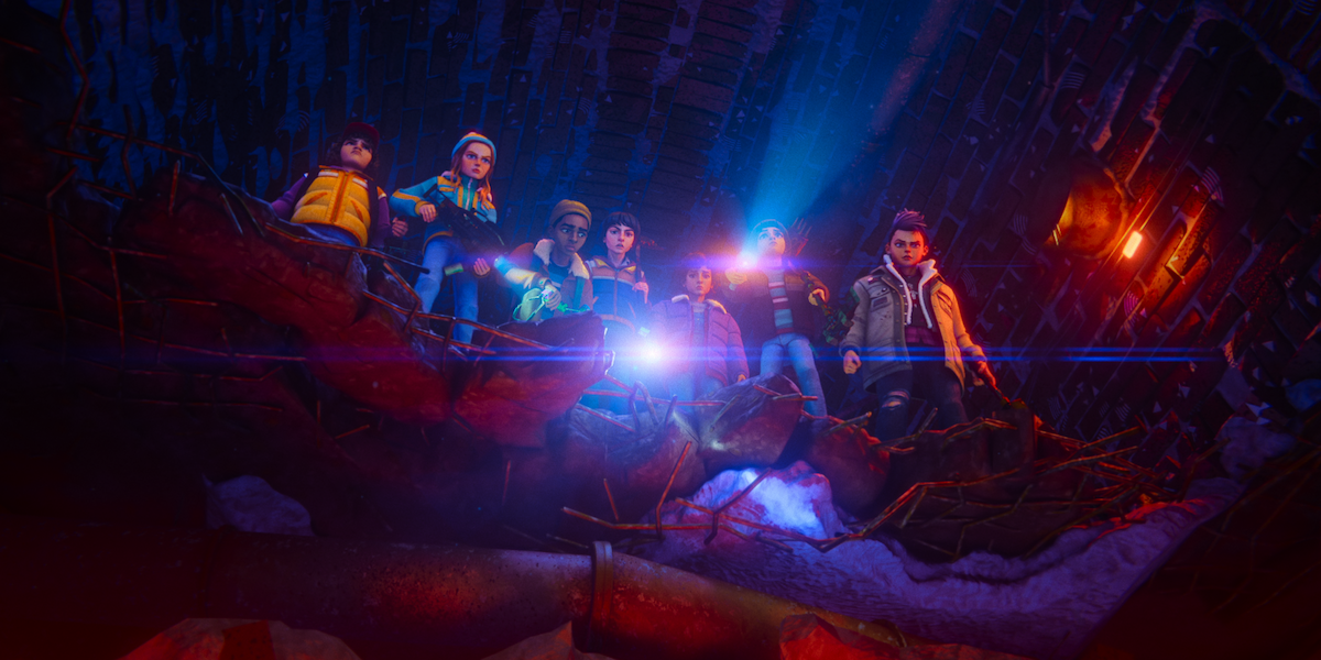 Dustin, Max, Lucas, Mike, Eleven, Will, and Nikki in ‘Stranger Things: Tales From ‘85’