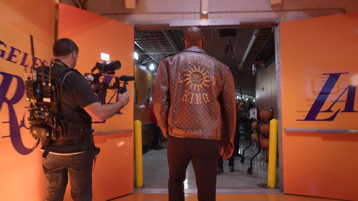 LeBron James with his back to the camera.