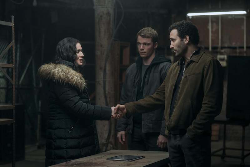 Arienne Mandi as Noor, Gabriel Basso as Peter Sutherland, Marwan Kenzari as Sami Saidi in Season 2 of 'The Night Agent'