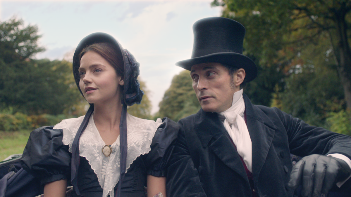 Jenna Coleman, as Queen Victoria, and Rufus Sewell, as Prime Minister Melbourne, ride in a carriage in ‘Victoria.’