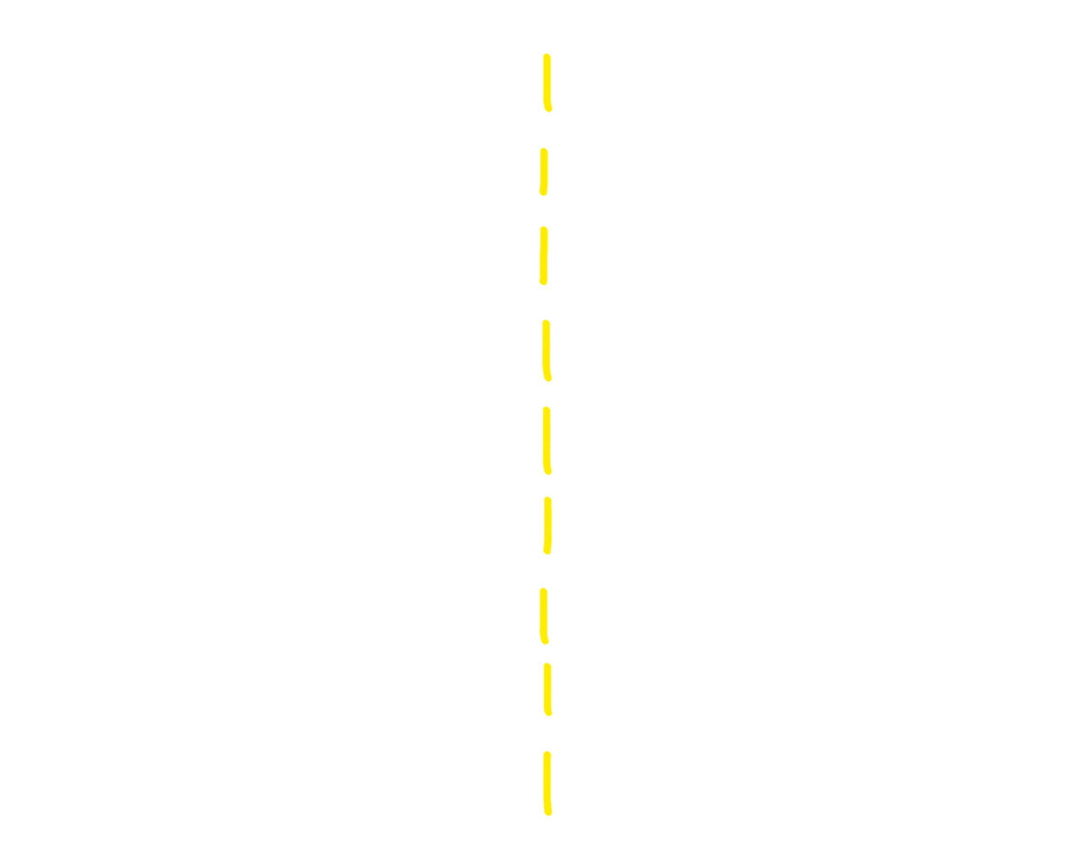 Yellow dashed line vertically centered on a black background, resembling a road lane divider and suggesting a transportation or street environment. No other objects or features visible in the setting.