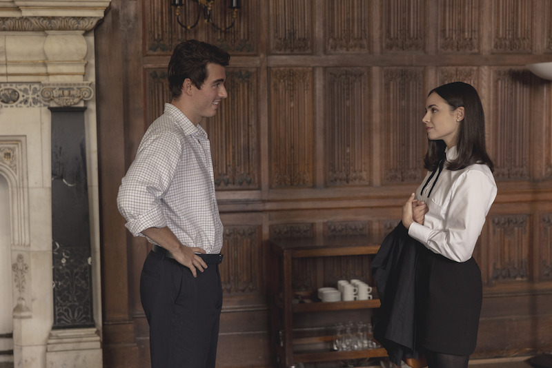 Corey Mylchreest as Jamie and Sofia Carson as Anna in 'My Oxford Year'.