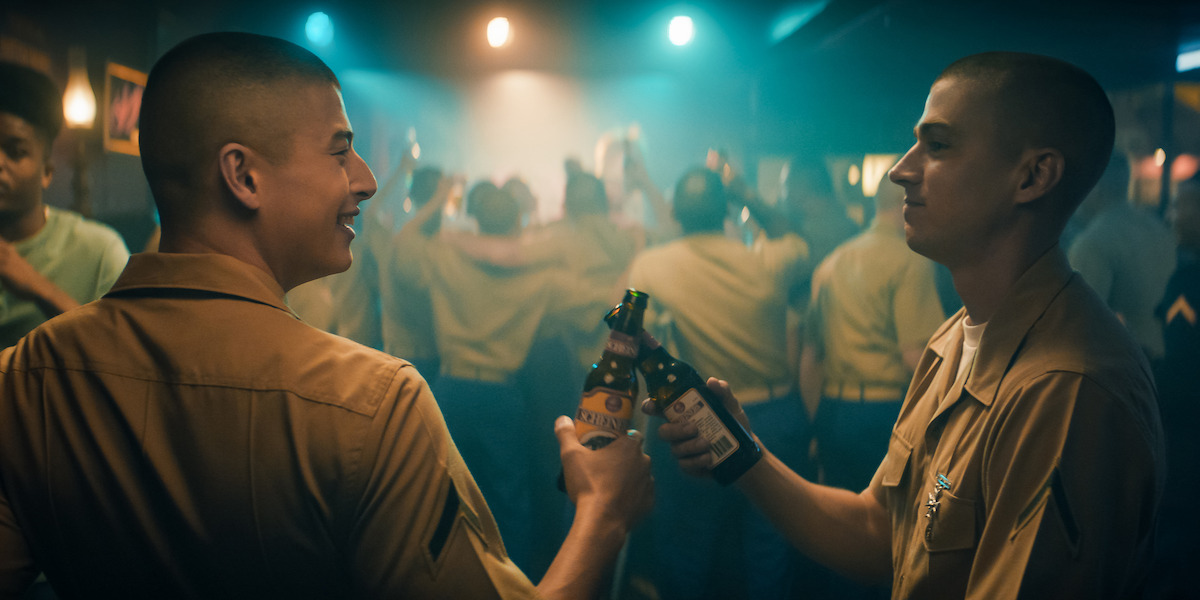 Liam Oh as Ray McAffey and Miles Heizer as Cameron Cope in ‘Boots’