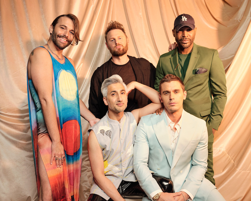 Jonathan Van Ness, Tan France, Bobby Berk, Antoni Porowski and Karamo Brown. pose. 