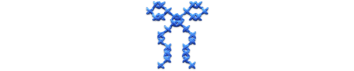 Blue cross stitched ribbon.