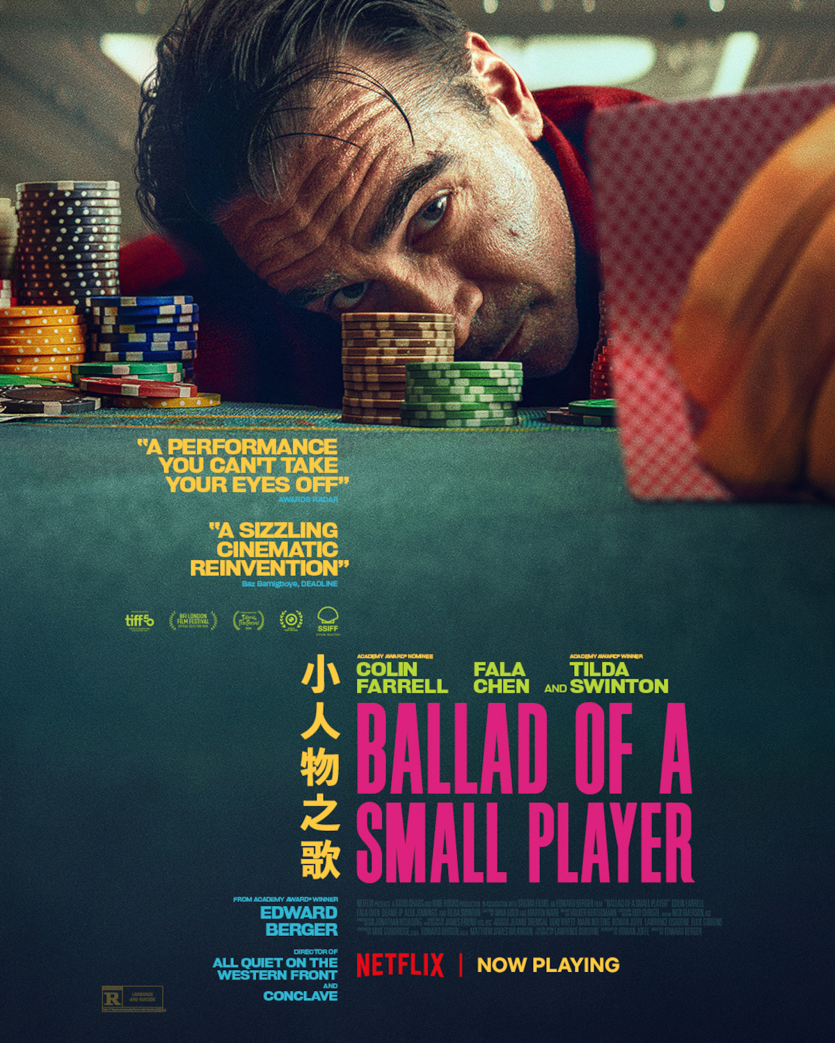 Key art for Ballad of a Small Player featuring Colin Farrell
