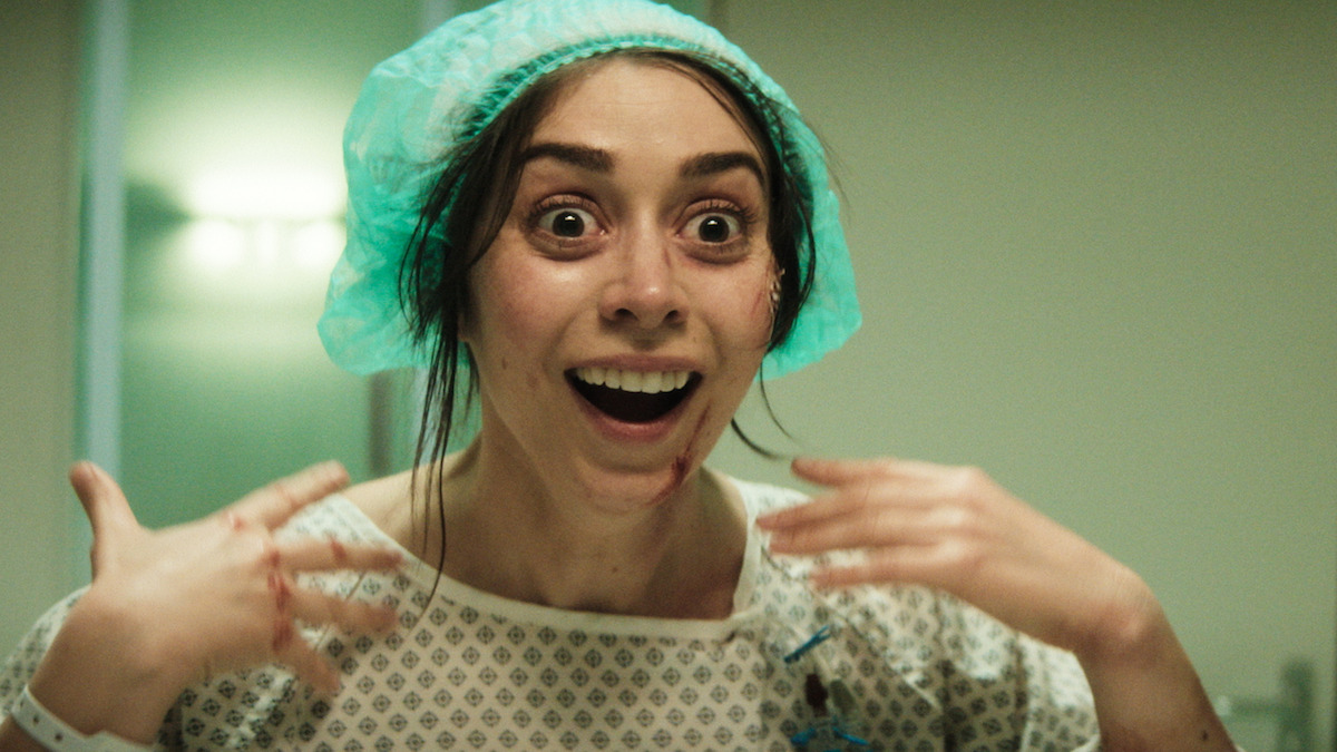 Nanette Cole in a hospital gown and cap