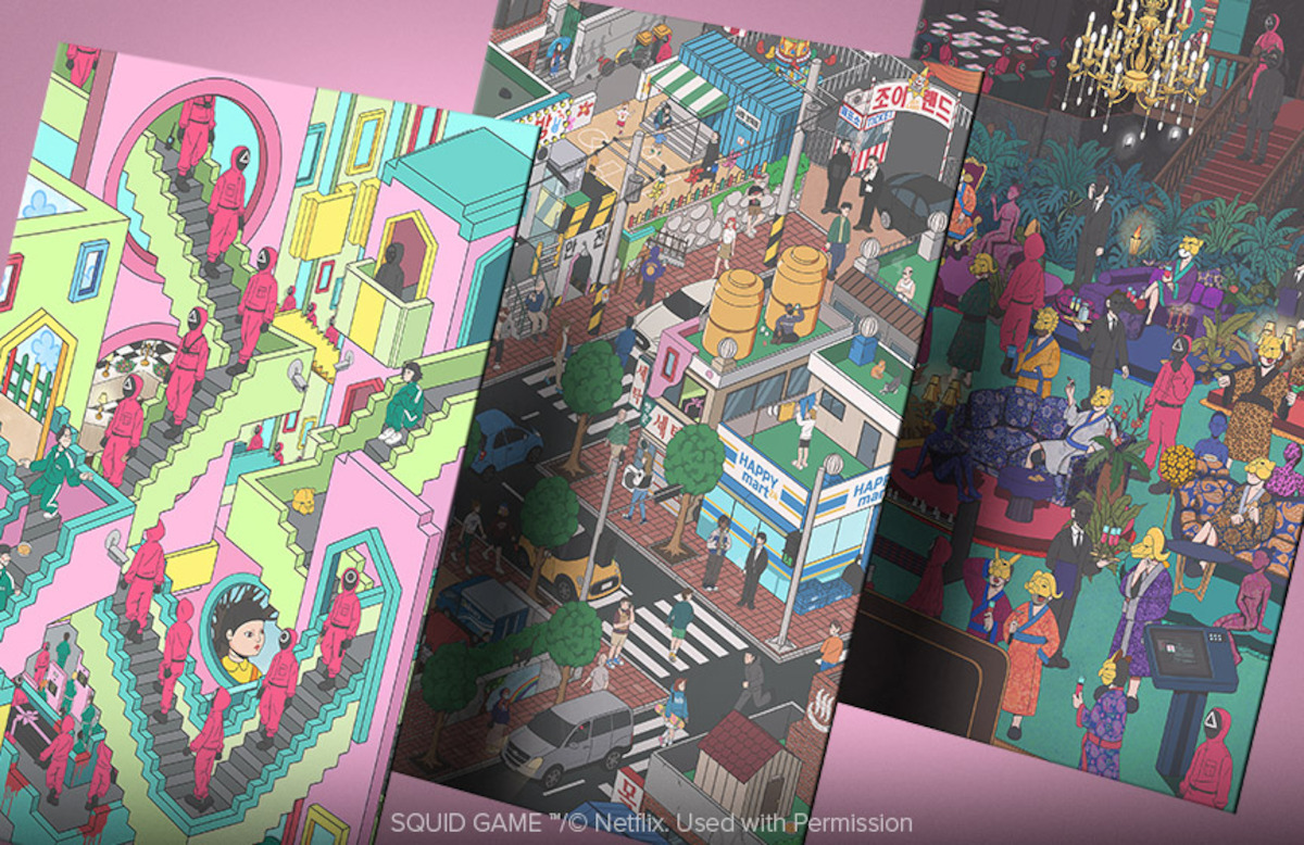 Three Displate posters featuring scenes and characters from ‘Squid Game’