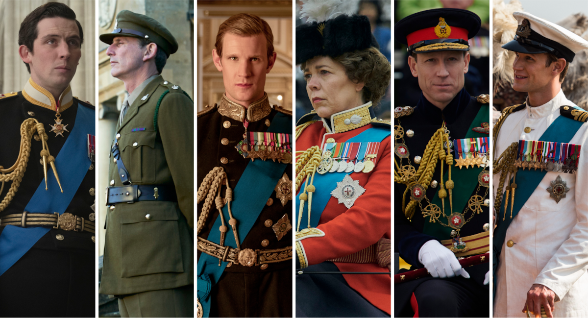Collage of 6 military uniforms from ‘The Crown’