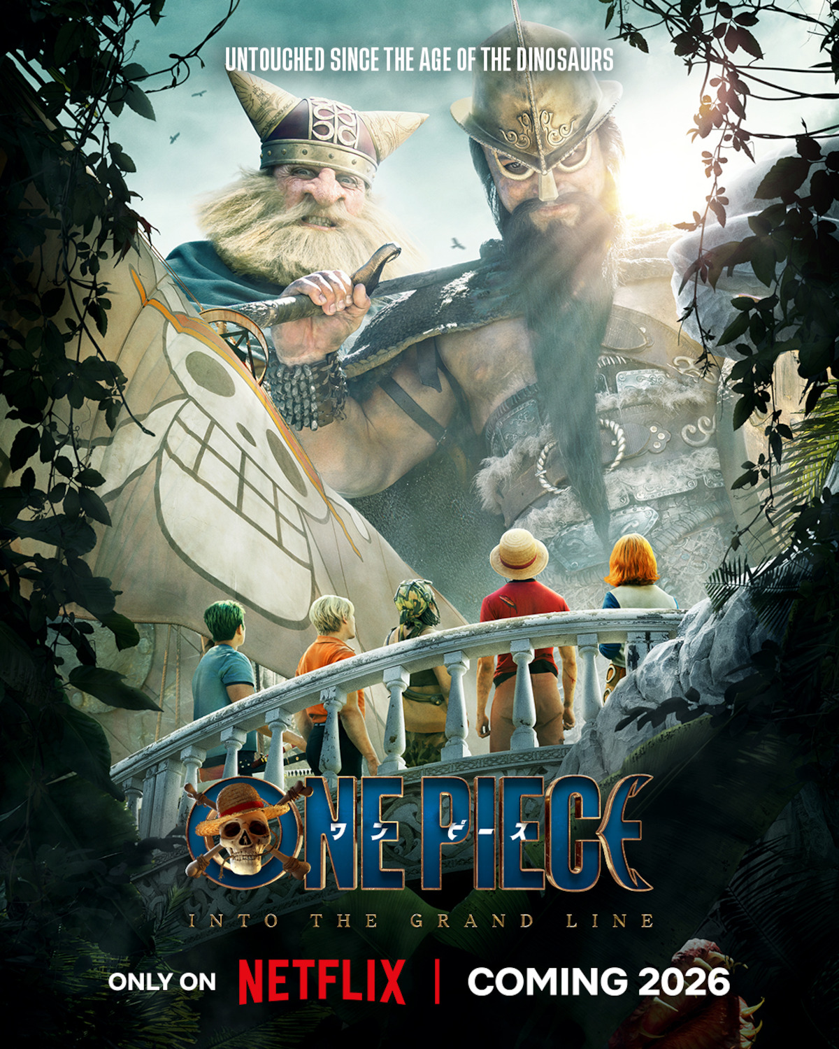 Key Art for ‘ONE PIECE’ Season 2 featuring two giants in Little Garden.
