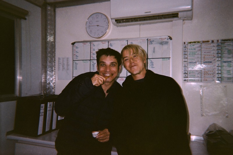 Jeff Ward as Buggy the Clown and Taz Skylar as Sanji pose together on set of Season 1 of 'One Piece.'