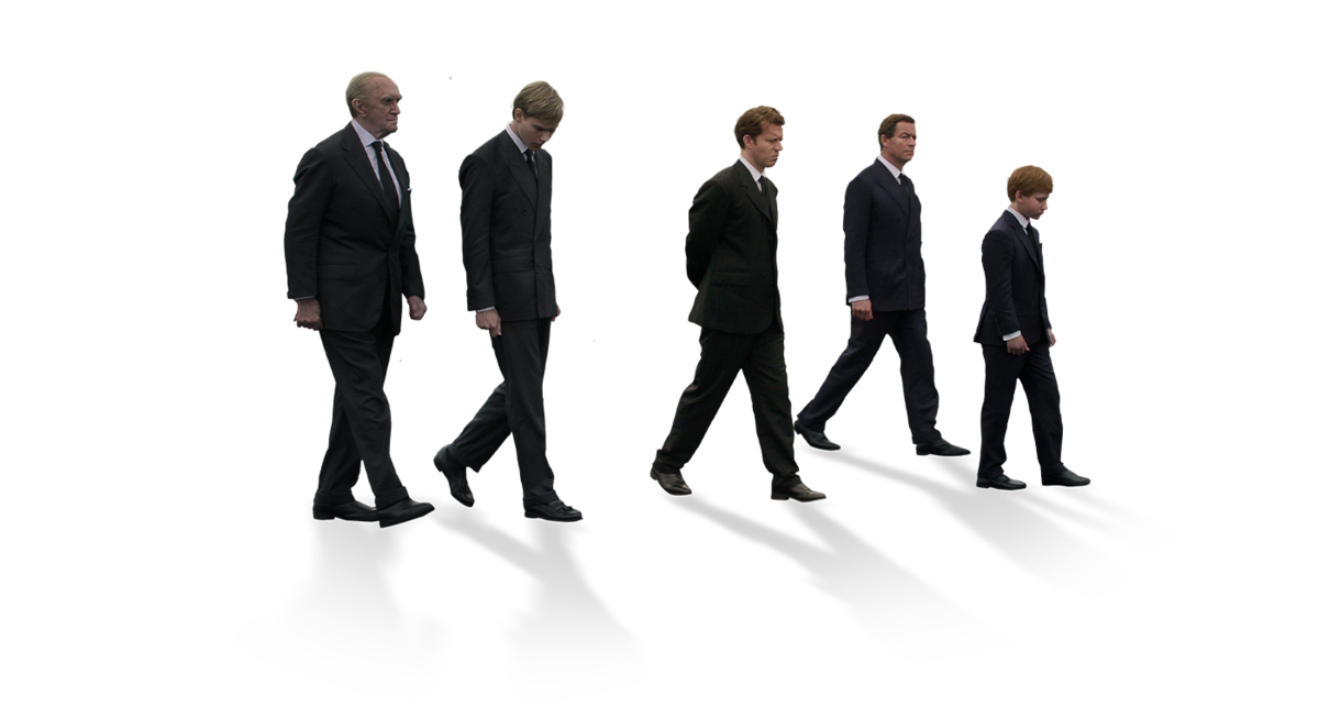 Charles, William, Harry, and Charles Spencer all walking together