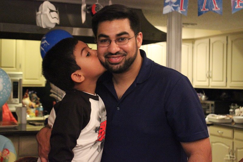 Aziz with his dad celebrating his 5th birthday, November, 2015.
