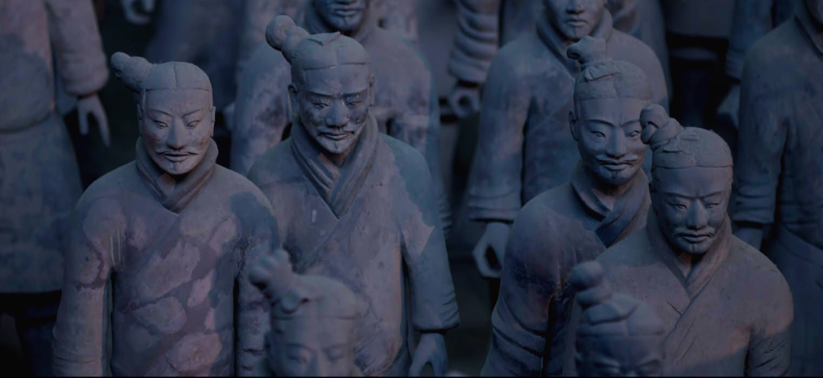 A shot looking down on the Terracotta Warrior statues. 