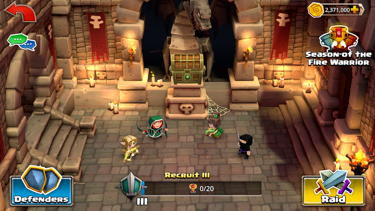 In-game screenshot of four characters in a dungeon preparing for their next task.