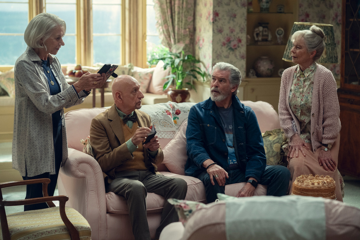 Helen Mirren, Sir Ben Kingsley, Pierce Brosnan, and Celia Imrie in ‘The Thursday Murder Club’