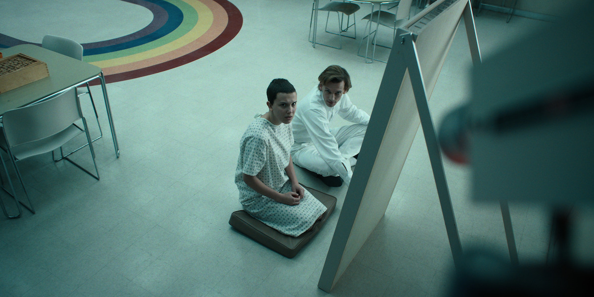 Jamie Campbell Bower as One and Millie Bobby Brown as Eleven in ‘Stranger Things’ Season 4.