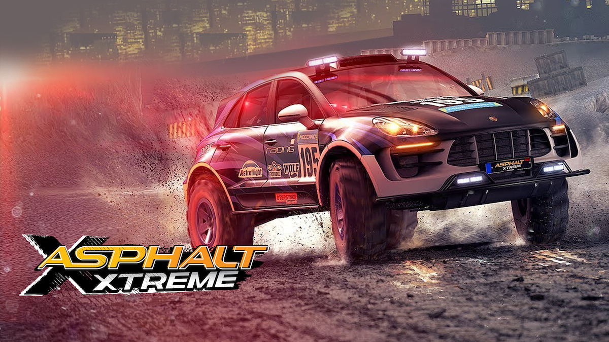 Asphalt Xtreme key art - a cartoon racing car on a dirt track