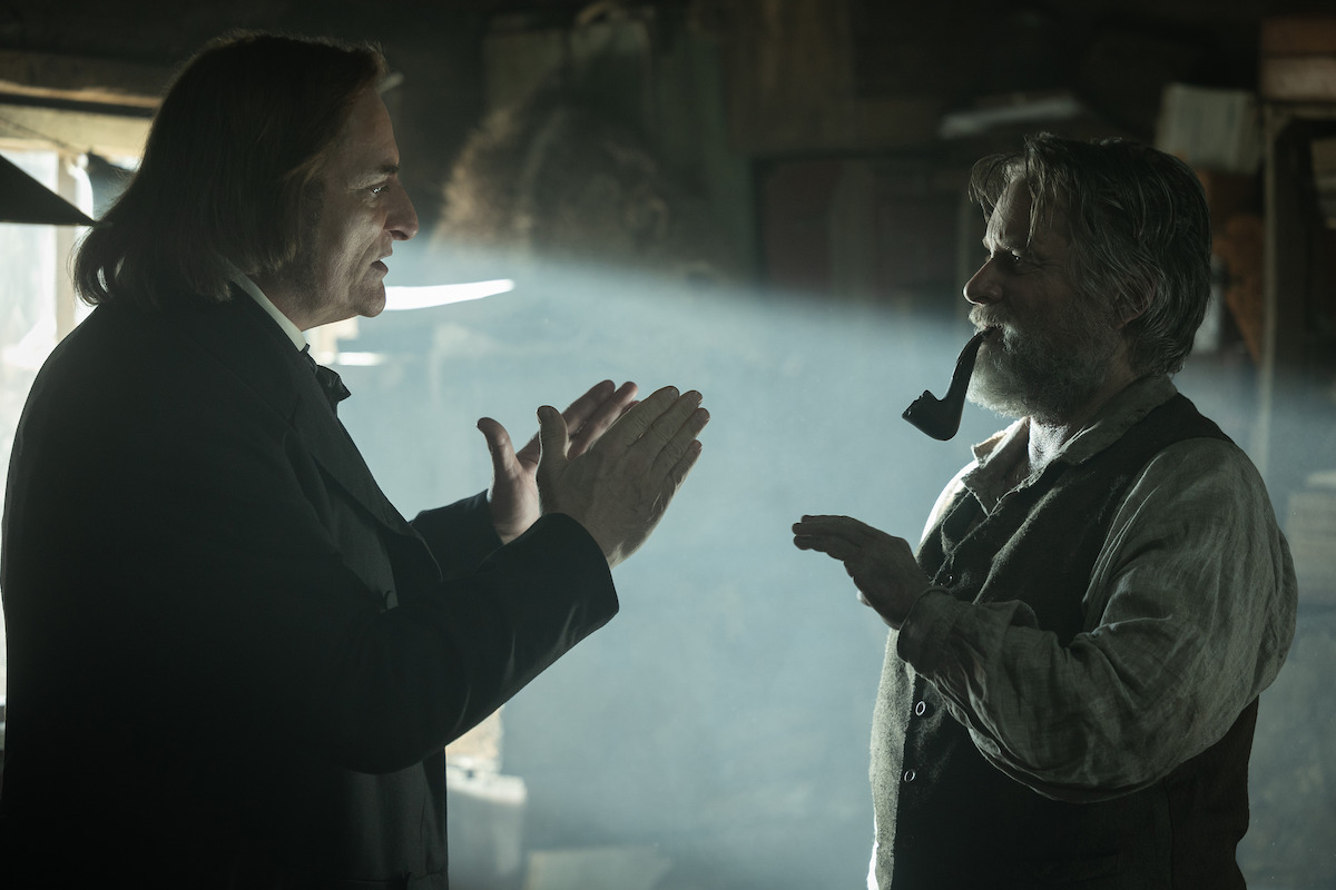 Kim Coates as Brigham Young and Shea Whigham as Jim Bridger in ‘American Primeval’.
