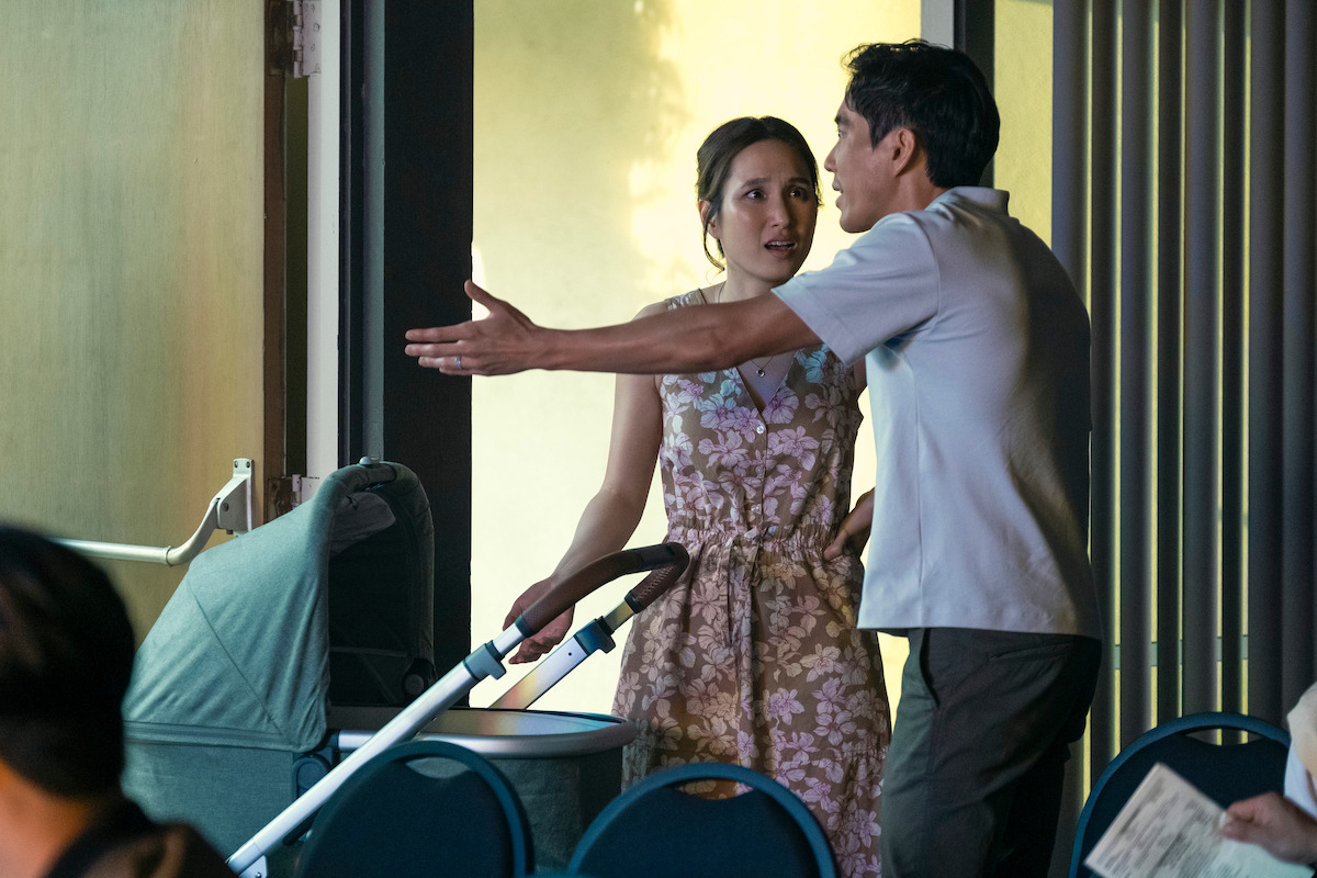 Alyssa Gihee Kim as Veronica and Justin H. Min as Edwin in BEEF Season 1.