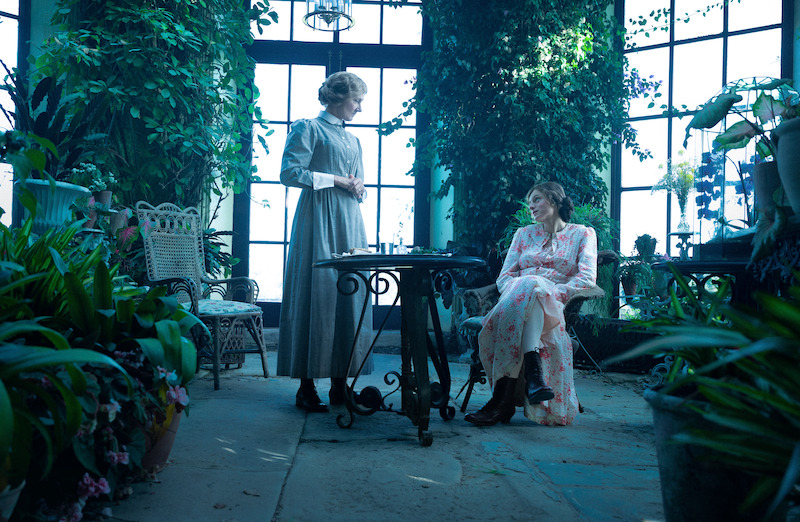 Housekeeper Mrs. Bellows (Joely Richardson) chats with Constance. 