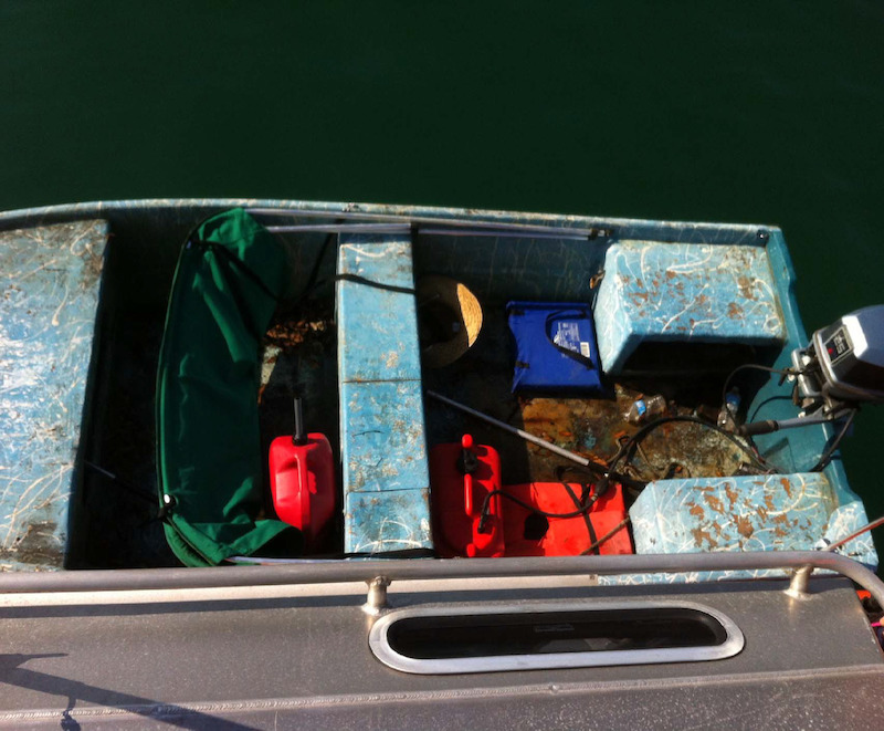 View of all items found in Pat’s boat when it was discovered unmanned at sea.